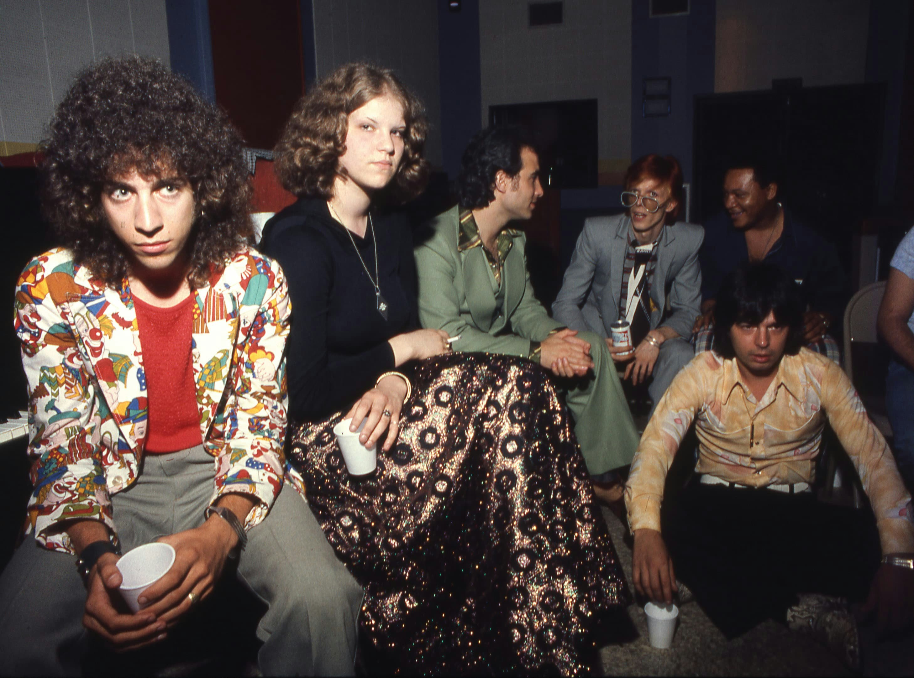 Sigma kids Ernie and Patti Brett at Sigma Sound with Mike Garson, Bowie, MFSB conguero/percussionist Larry Washington, and Tony Visconti (sitting on ground). Photo by Dagmar.
